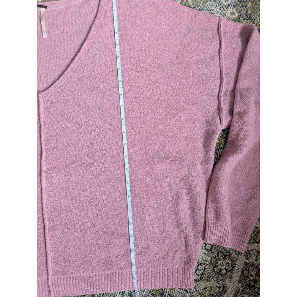 Free People Pink Oversized Knit V-Neck Sweater Cropped Slouchy Seam Size Large - Picture 4 of 5